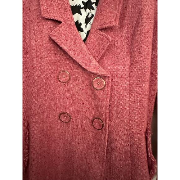 CAbi Madison Avenue Pink Tweed Wool Double Breasted pea coat fringe Size 16 - Picture 9 of 13